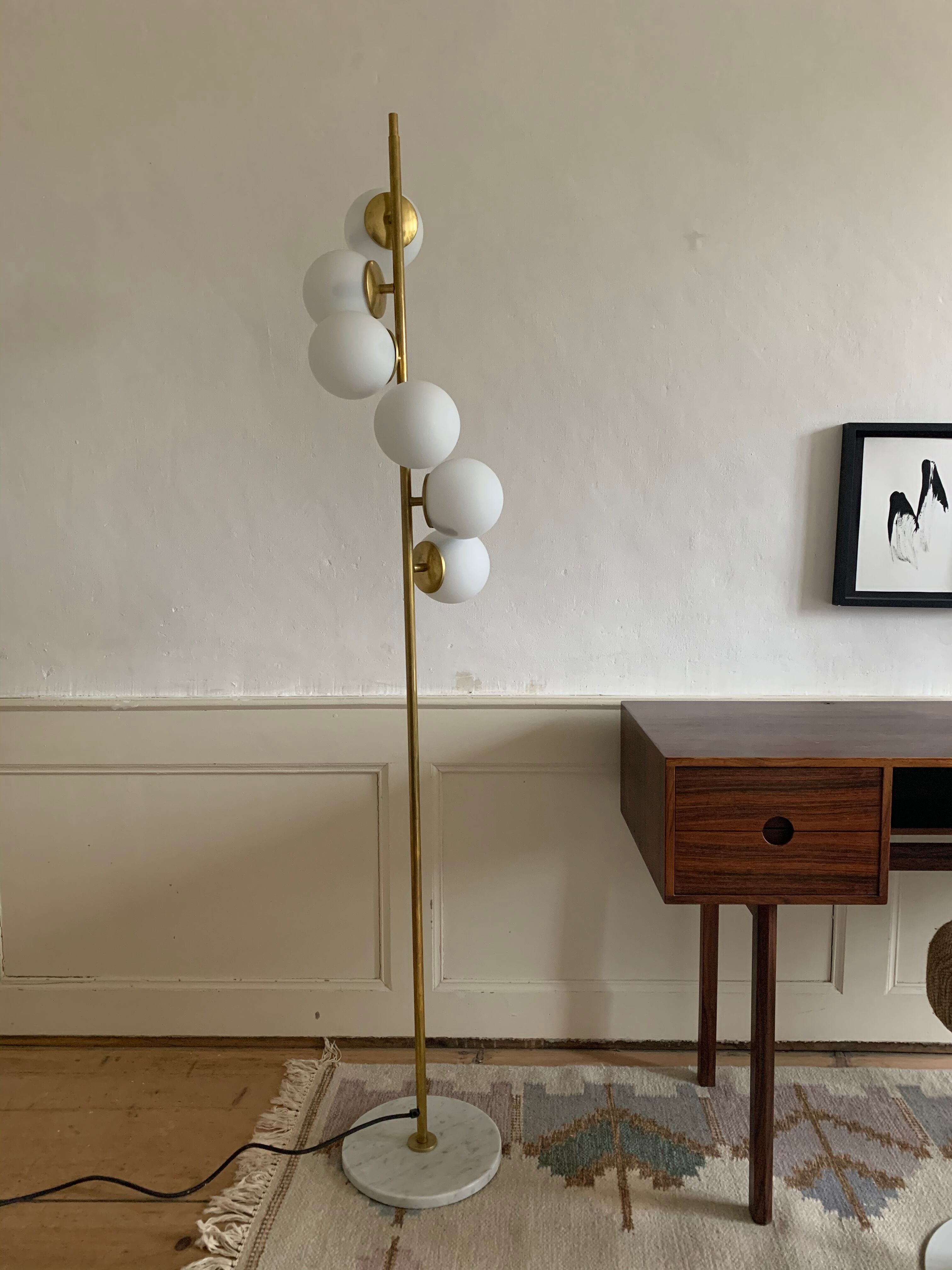 Italian mid century floor lamp brass & opal glass 1950