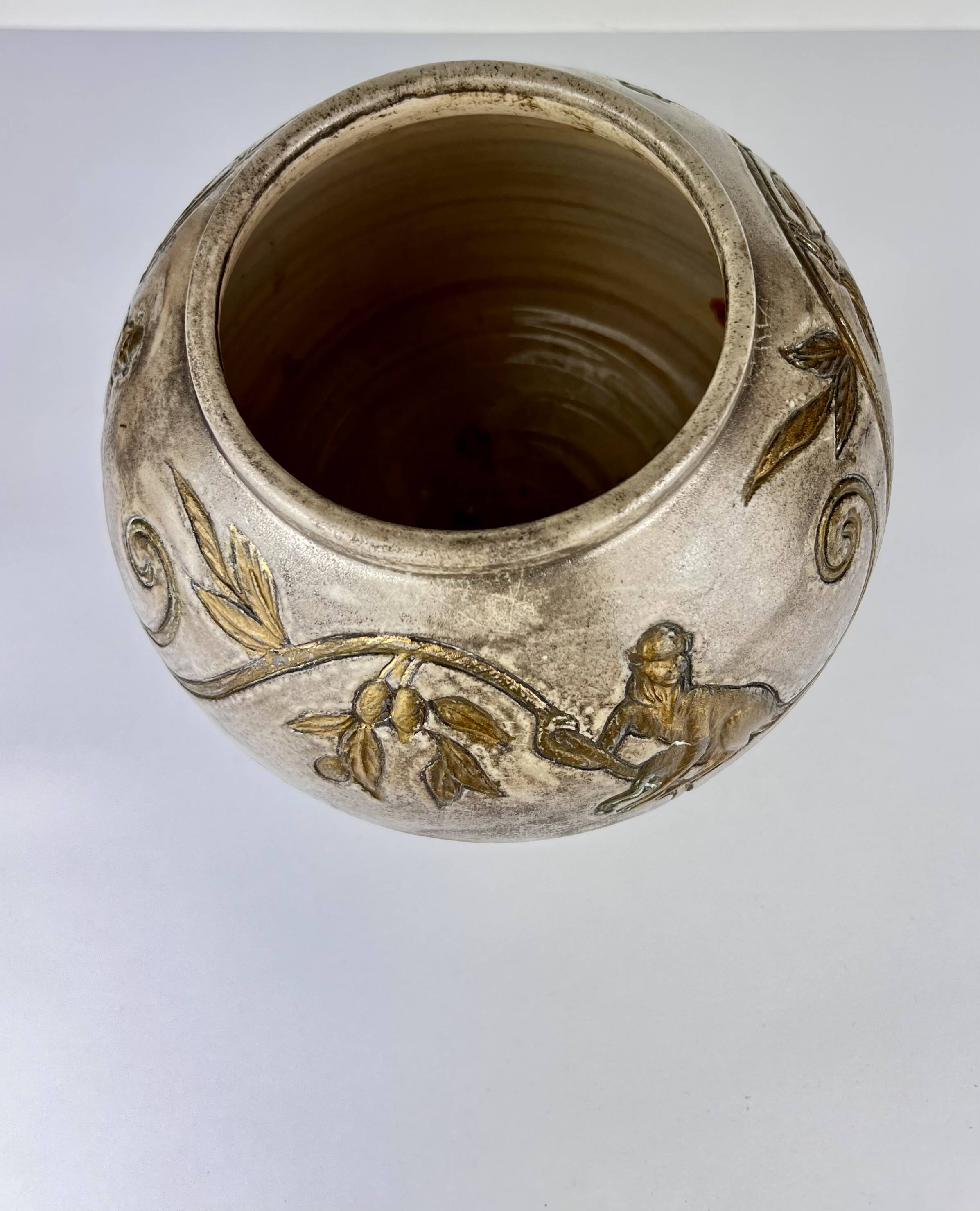 Art Nouveau monkey and plant vase E.Chapelle