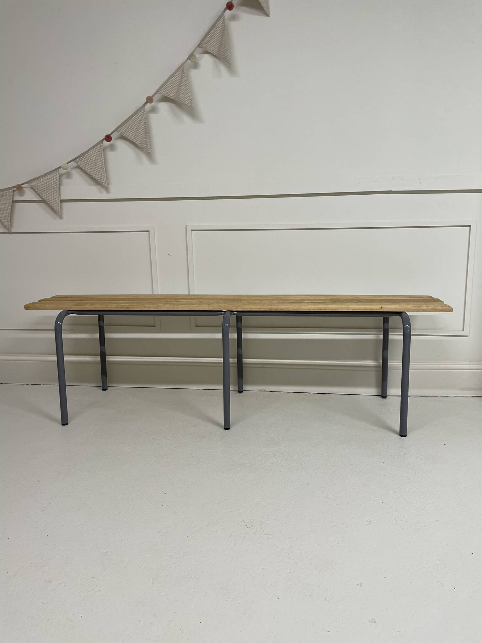 Vintage school/locker room bench in wood and steel