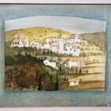 Watercolor painting "Anaxos" Greece signed B. Lévêque 1988