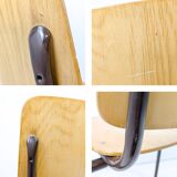 Lot de 3 chaises empilables Mid Century Chaise d'école Industrie Bois Métal Marron Vintage Rétro Cha