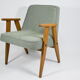 Classic Polish armchair type 366 1960s green fabric, teak wood
