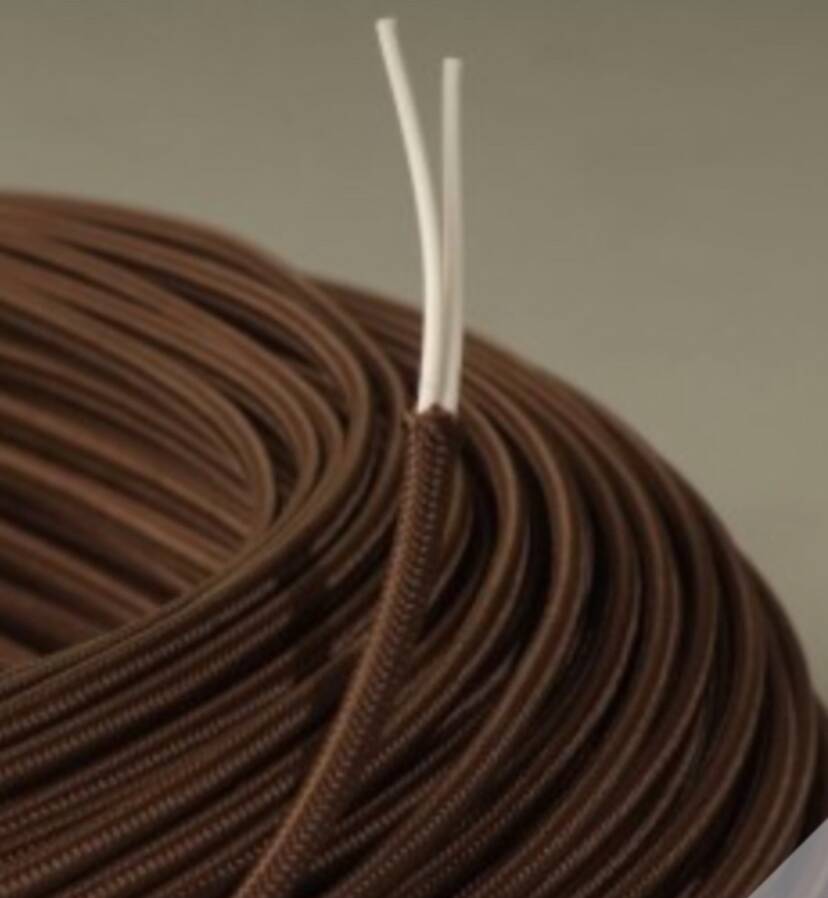 Wooden lamp, fabric cable, cotton lampshade