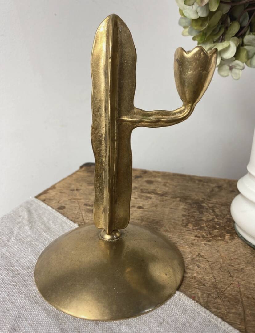 Brass candlestick, in the shape of a cactus