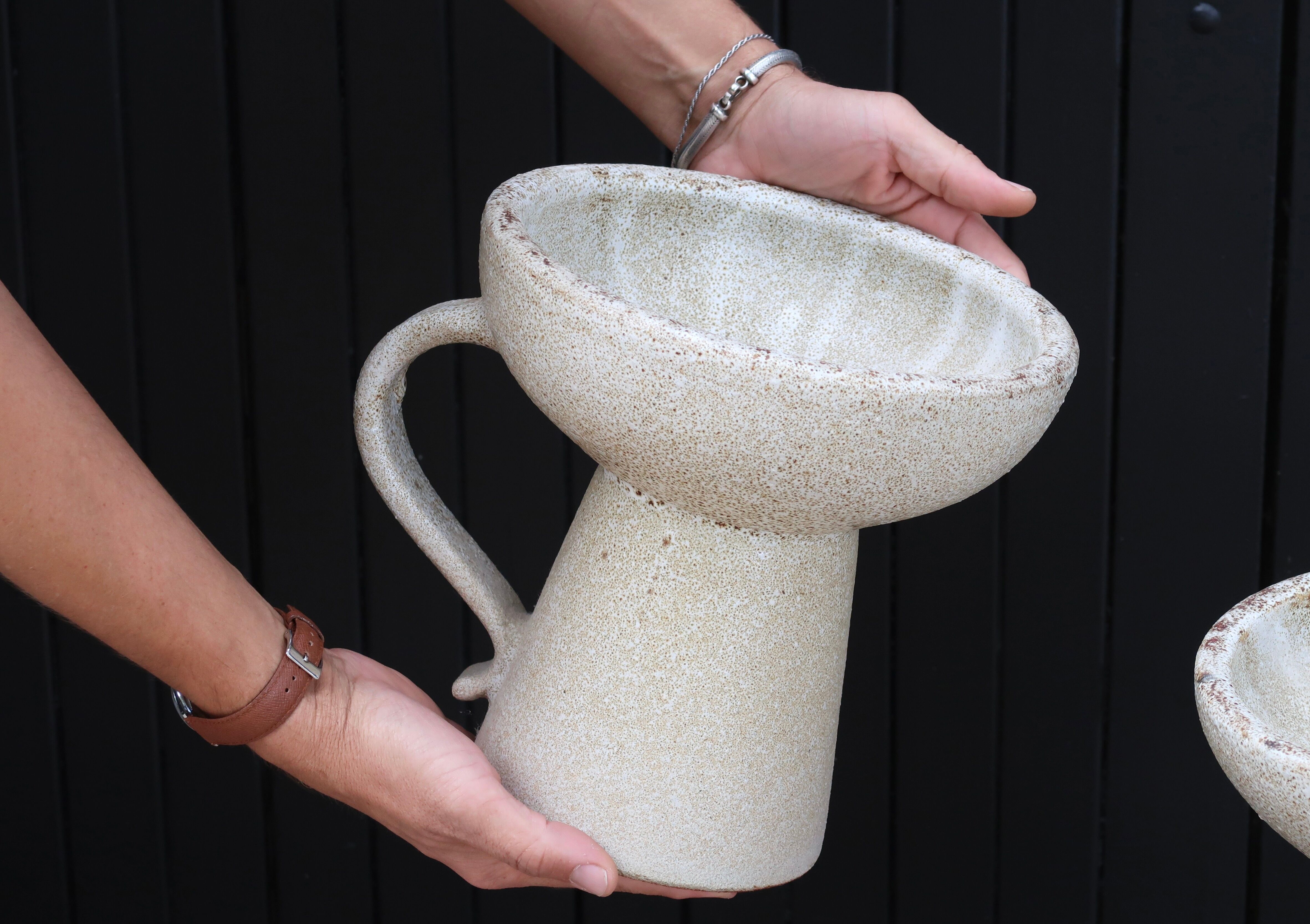 Pair of white Accolay ceramic candle holders, 60s