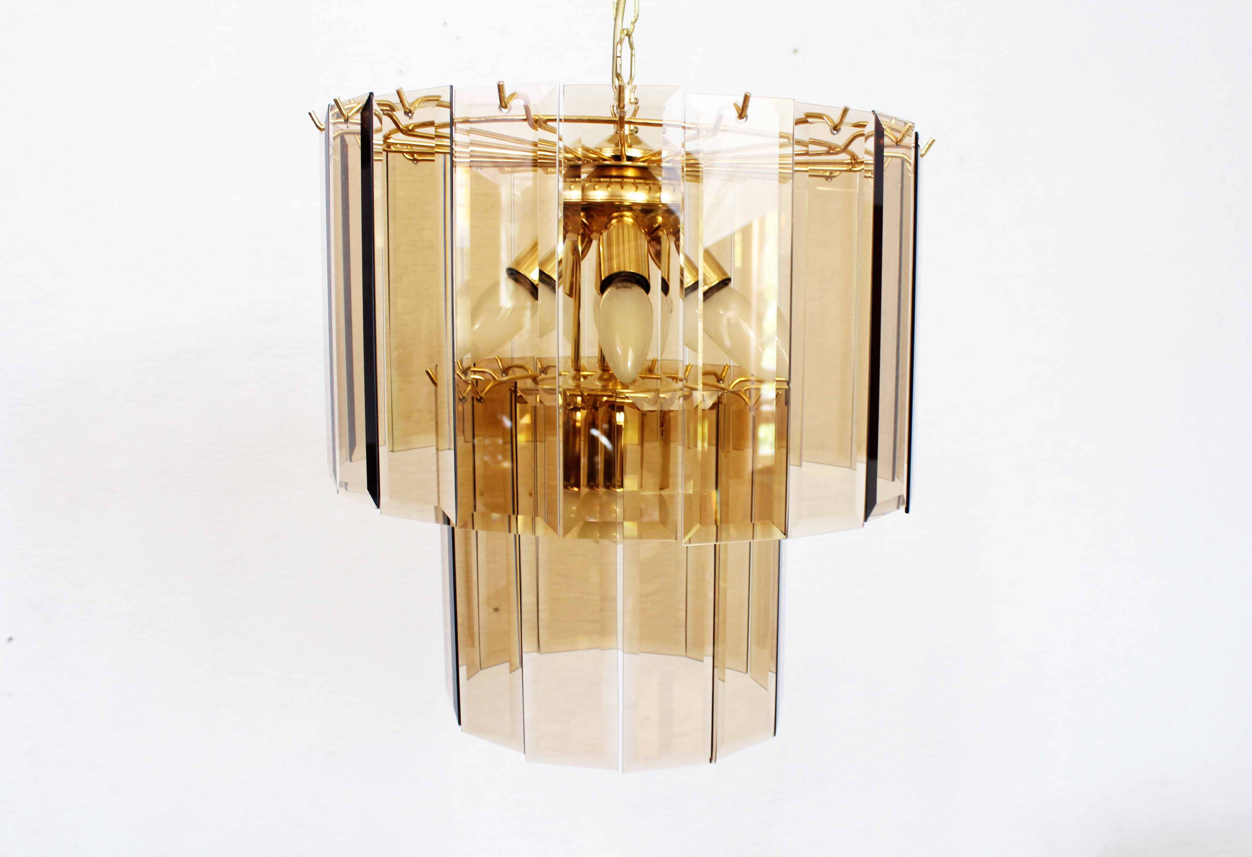 Italian chandelier in brass and beveled glass