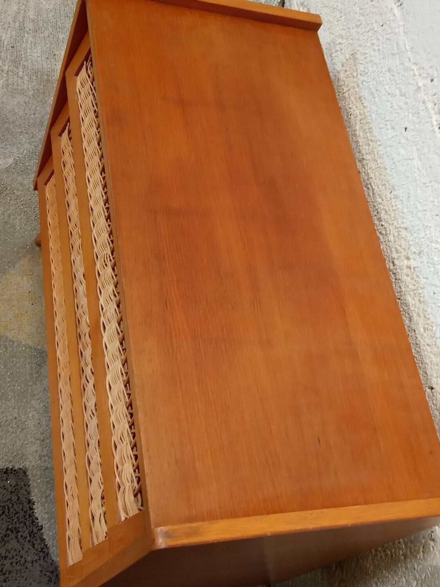 Wooden and rattan chest of drawers from the 50s/60s