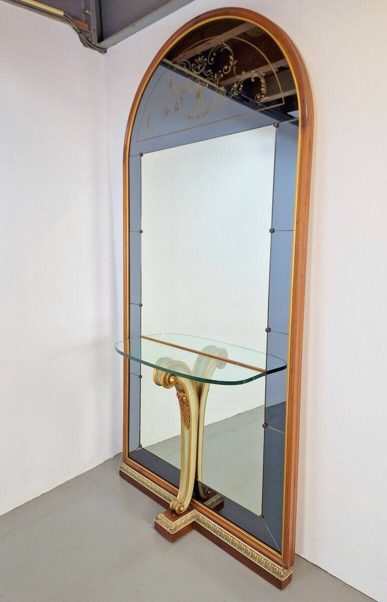 Vintage Floor Mirror with Console Table from Cristal Art, Italy, 1960s