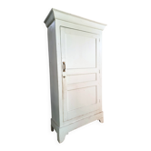 Antique French pine wardrobe with original white paint, circa 1900–1920.