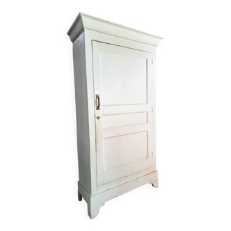 Antique French pine wardrobe with original white paint, circa 1900–1920.