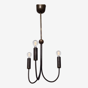Lustre vintage en laiton bruni à trois lumières