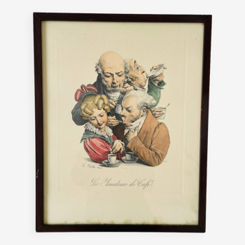 19th century lithograph frame Léopold Boilly 1827 “Coffee lovers”