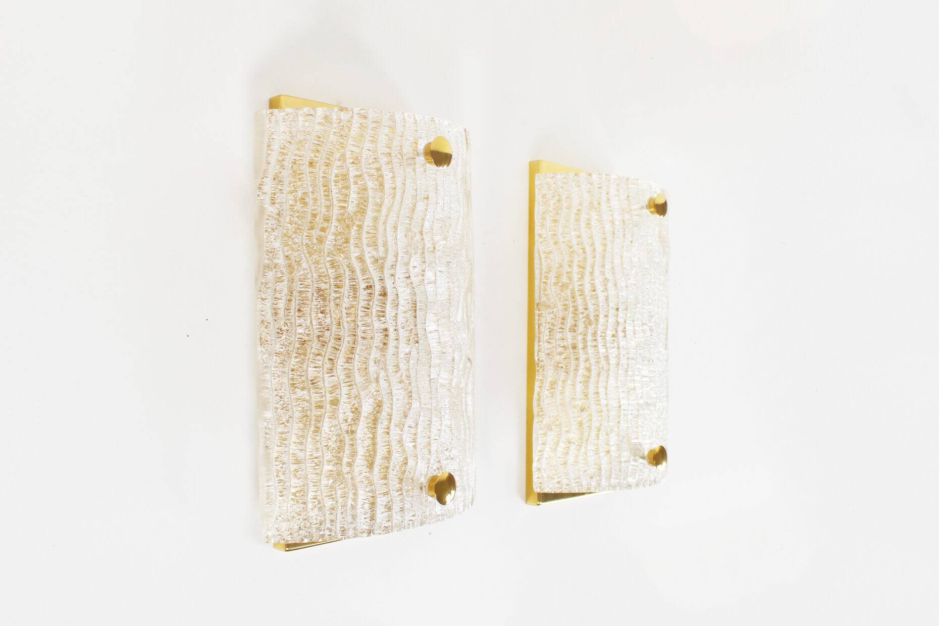 Set (2) of 1970s Italian brass & Murano glass wall lights