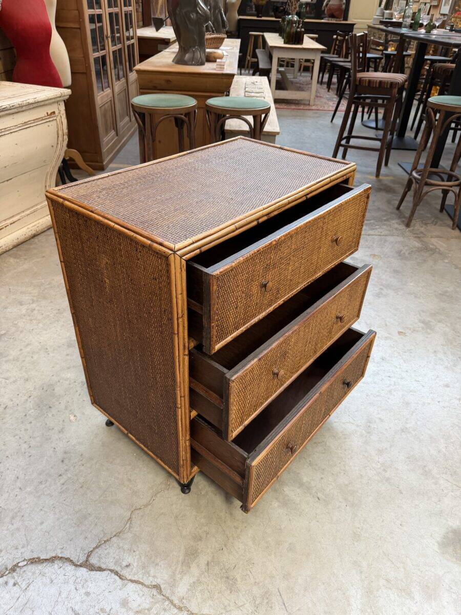 Wicker and rattan chest of drawers from the 1960s
