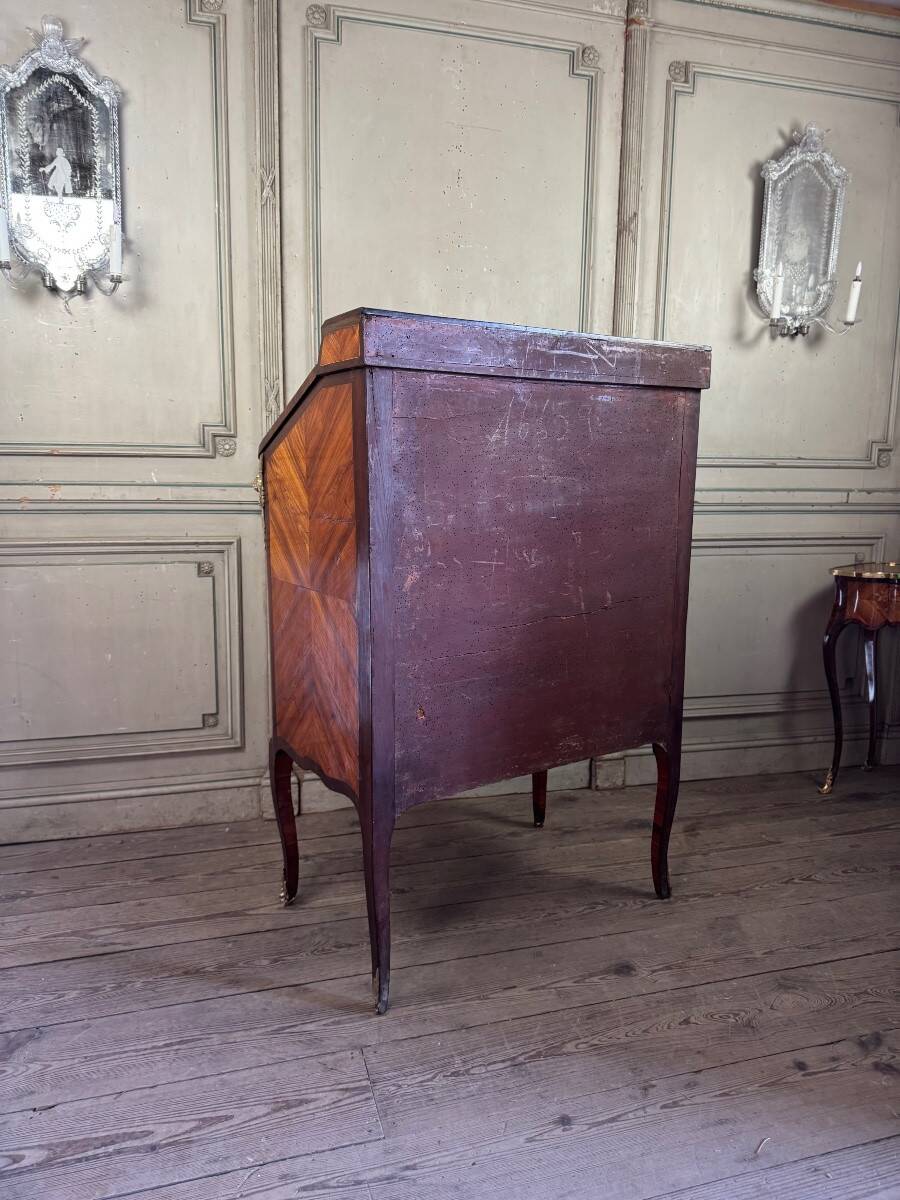 Louis XV Notary Secretary Cabinet in Veneer, Stamped by Nicolas Pet