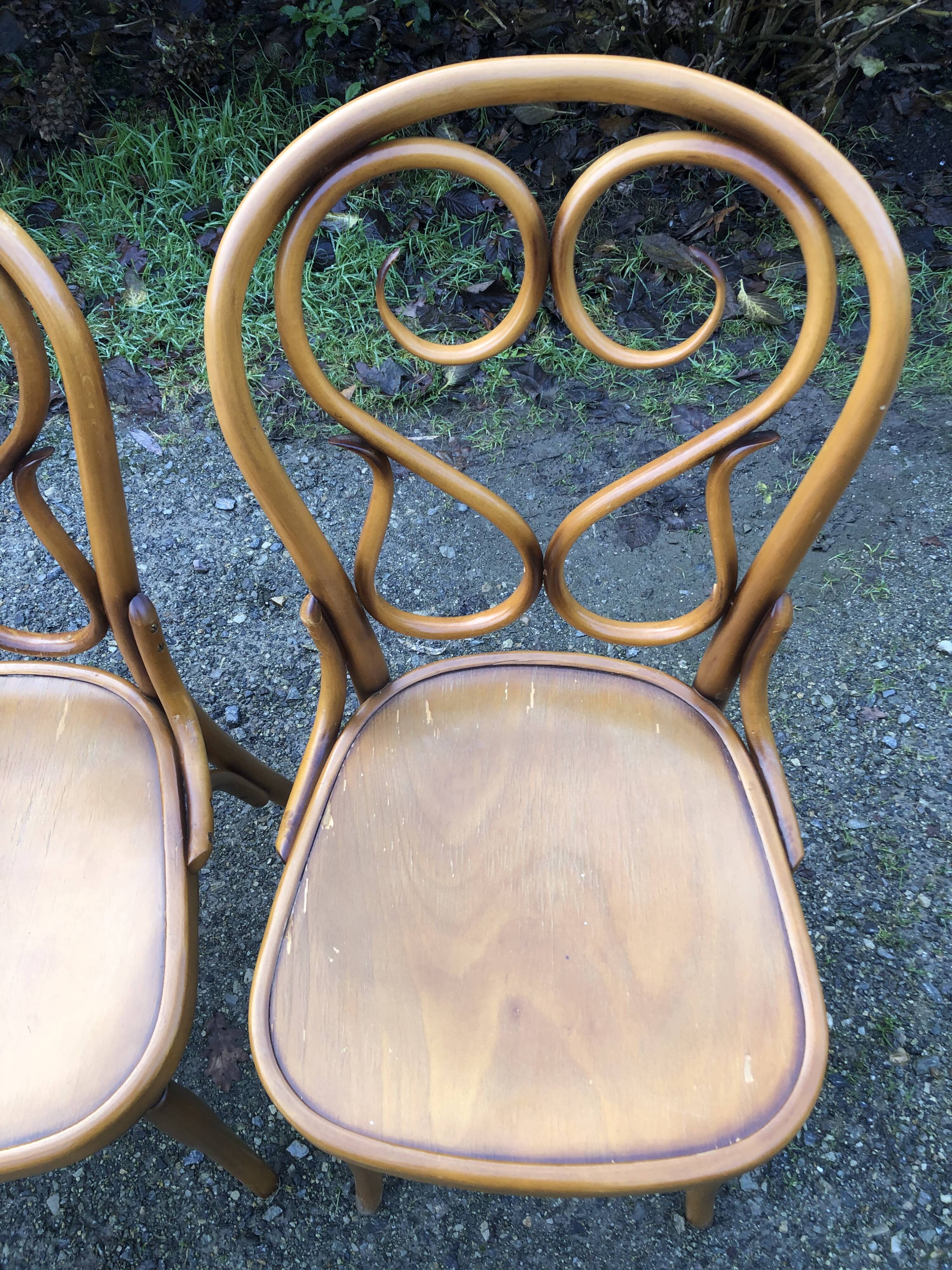 4 Thonet style bentwood chairs in beech.