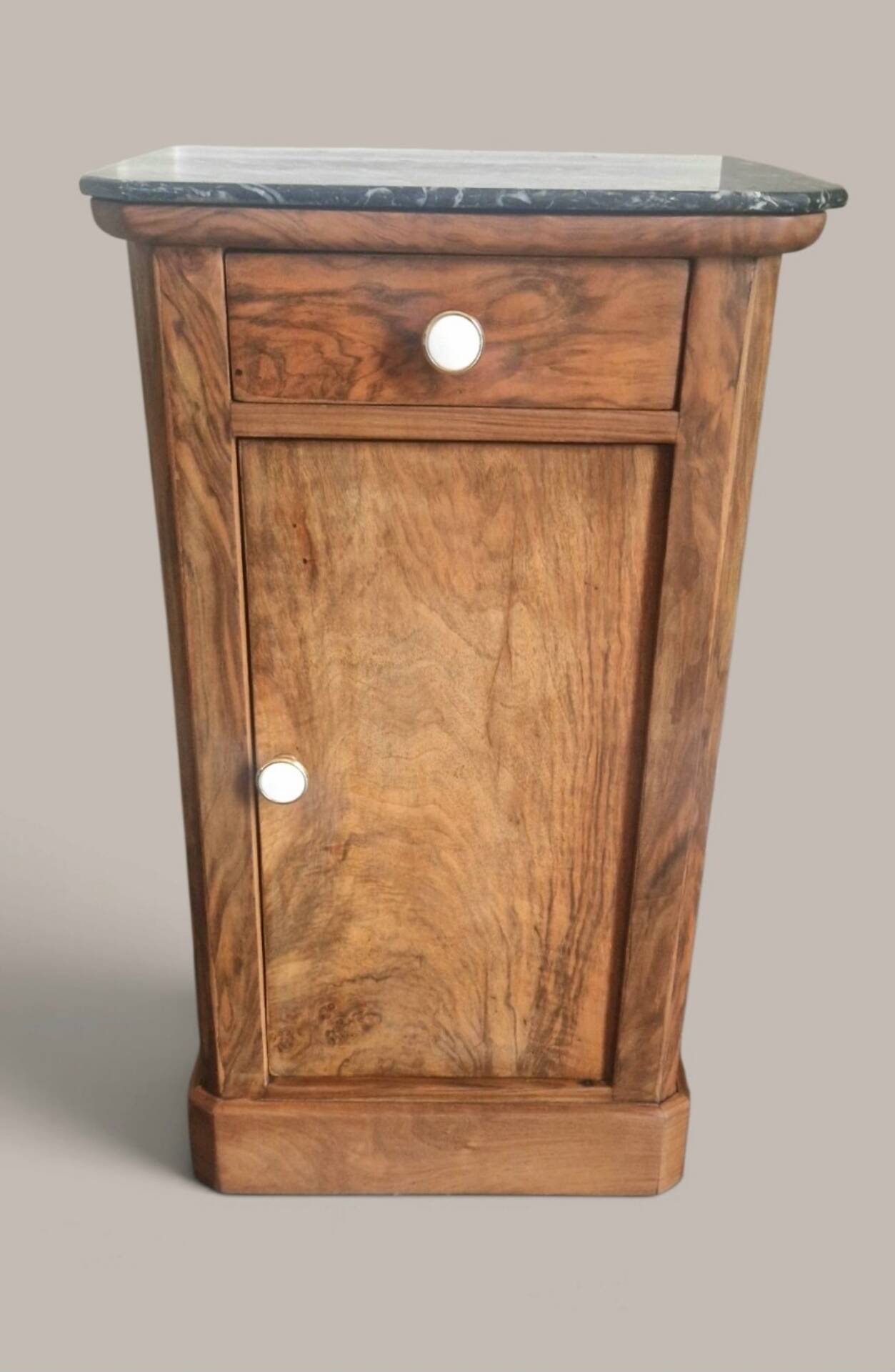 Walnut bedside table with a black marble top – late 19th century.