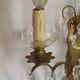 Pair of French Double Brass & Glass Wall Lights Adorned With Crystals