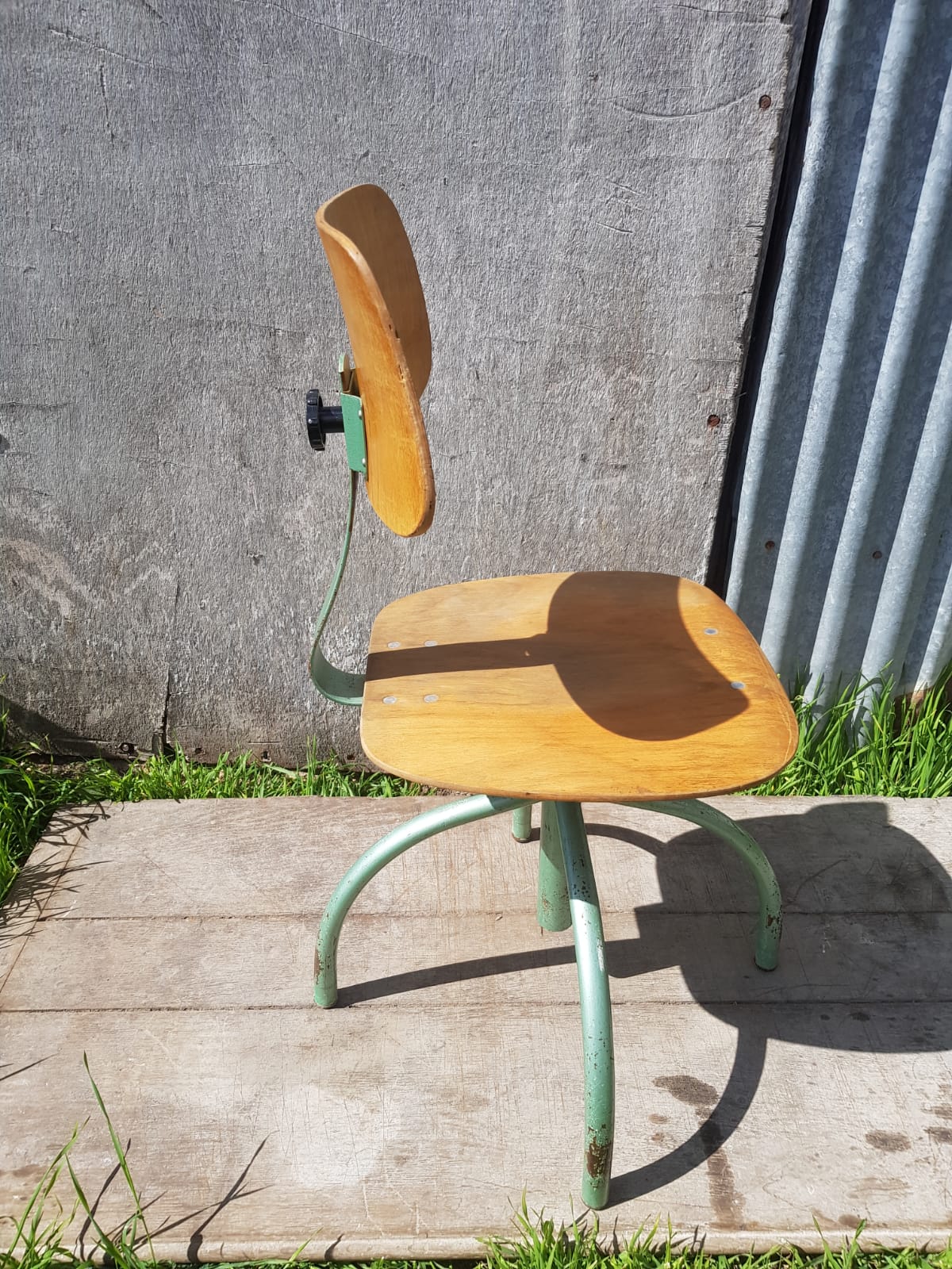 Former Anatomic metal workshop chair - seated - vintage adjustable wood file