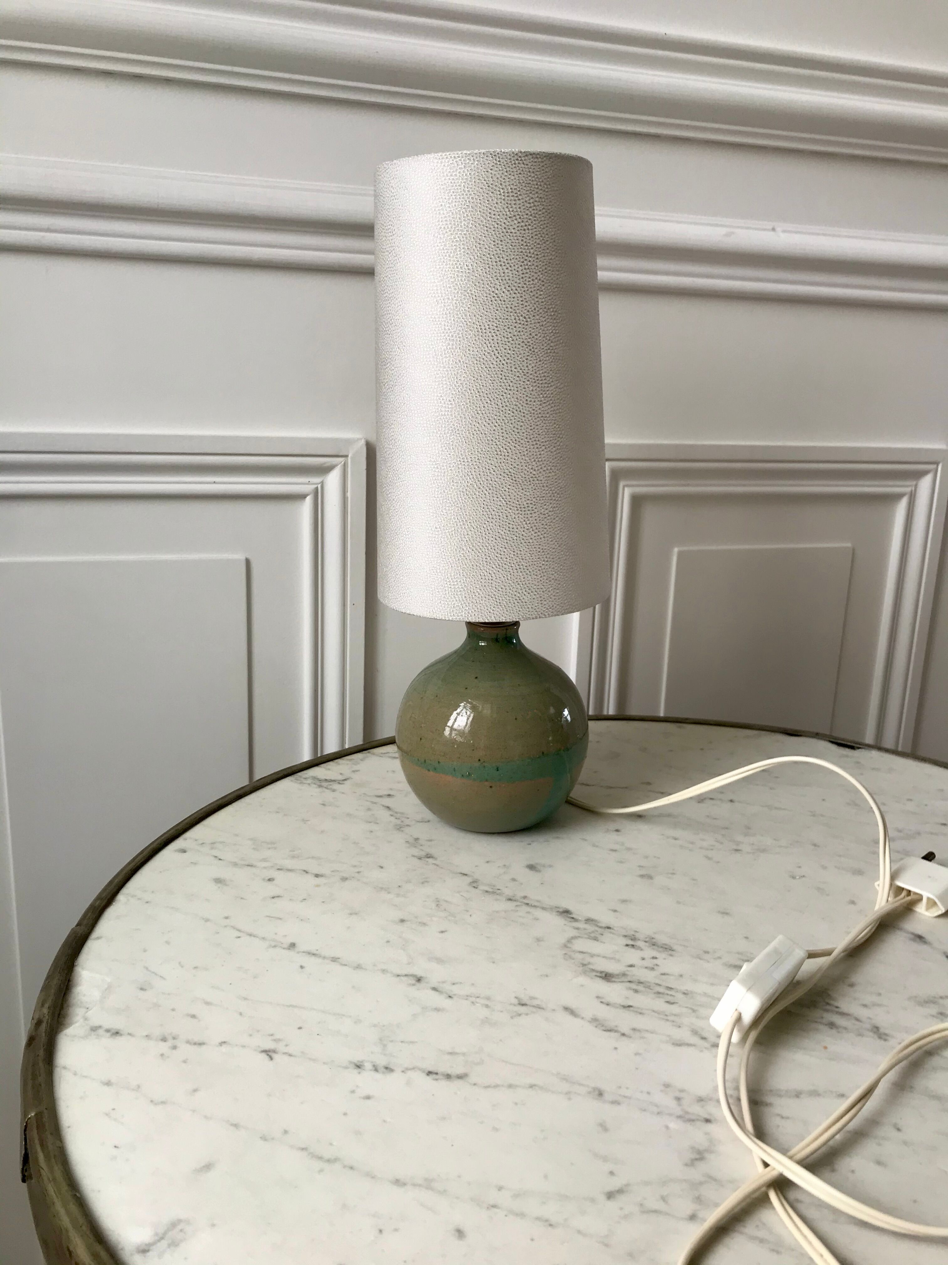 Signed stoneware lamp with cylindrical shade 60s-70s