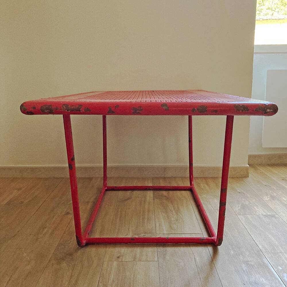 Perforated metal coffee table from the 1950s