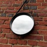 Miroir en cuir piqûre sellier Jacques Adnet 1950