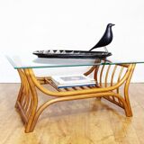 Glass and rattan coffee table
