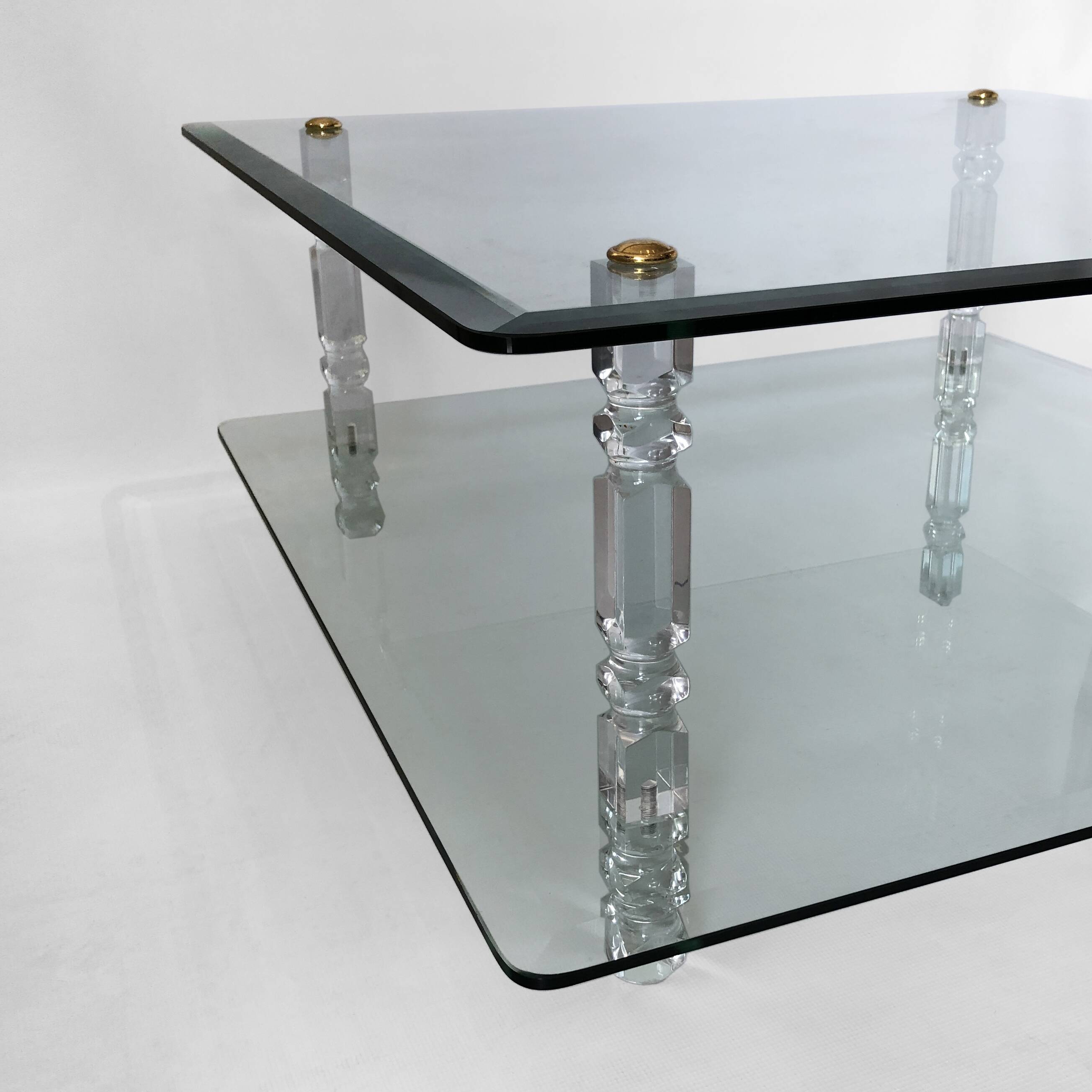 Two-Tier Lucite and Glass Coffee Table 1970s Modernist Vintage Mid-Century