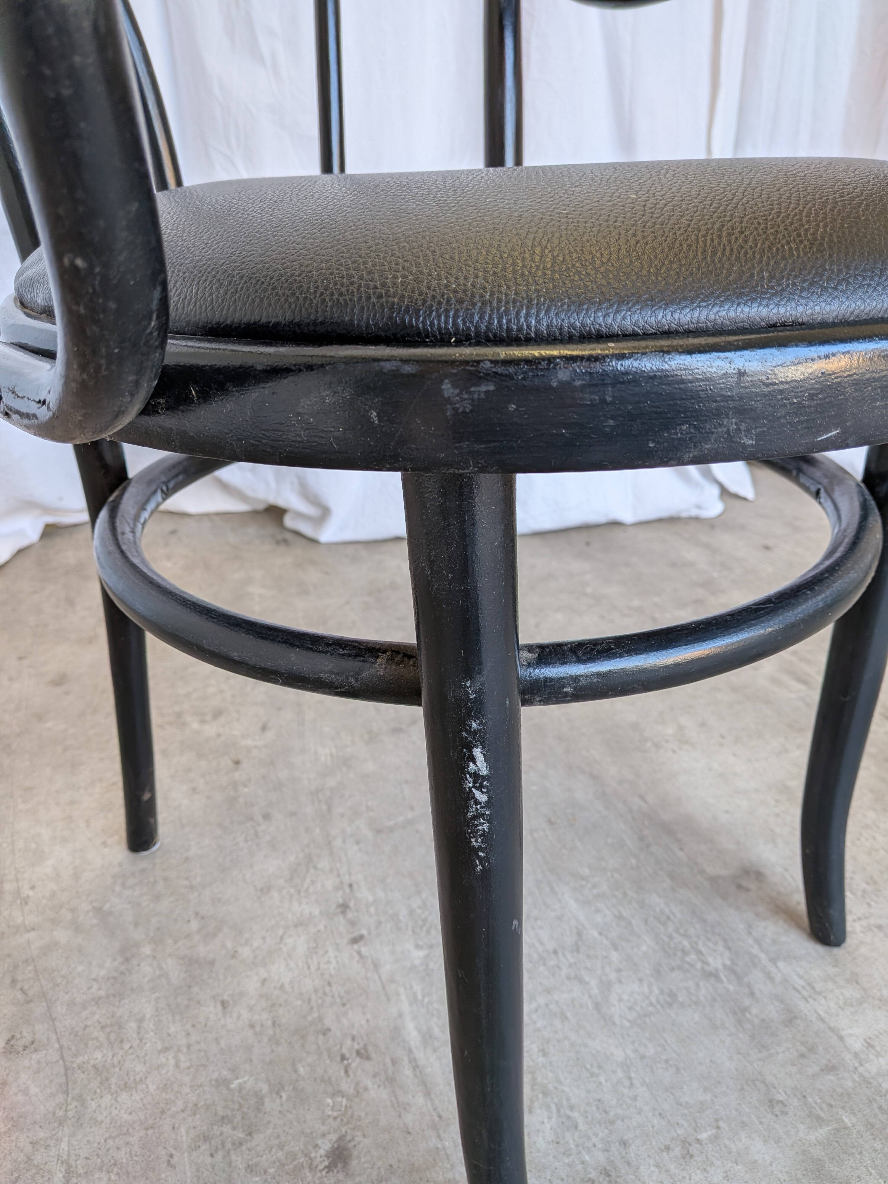 Vintage Thonet Style Dining Chair: Black Bentwood Cane Seat