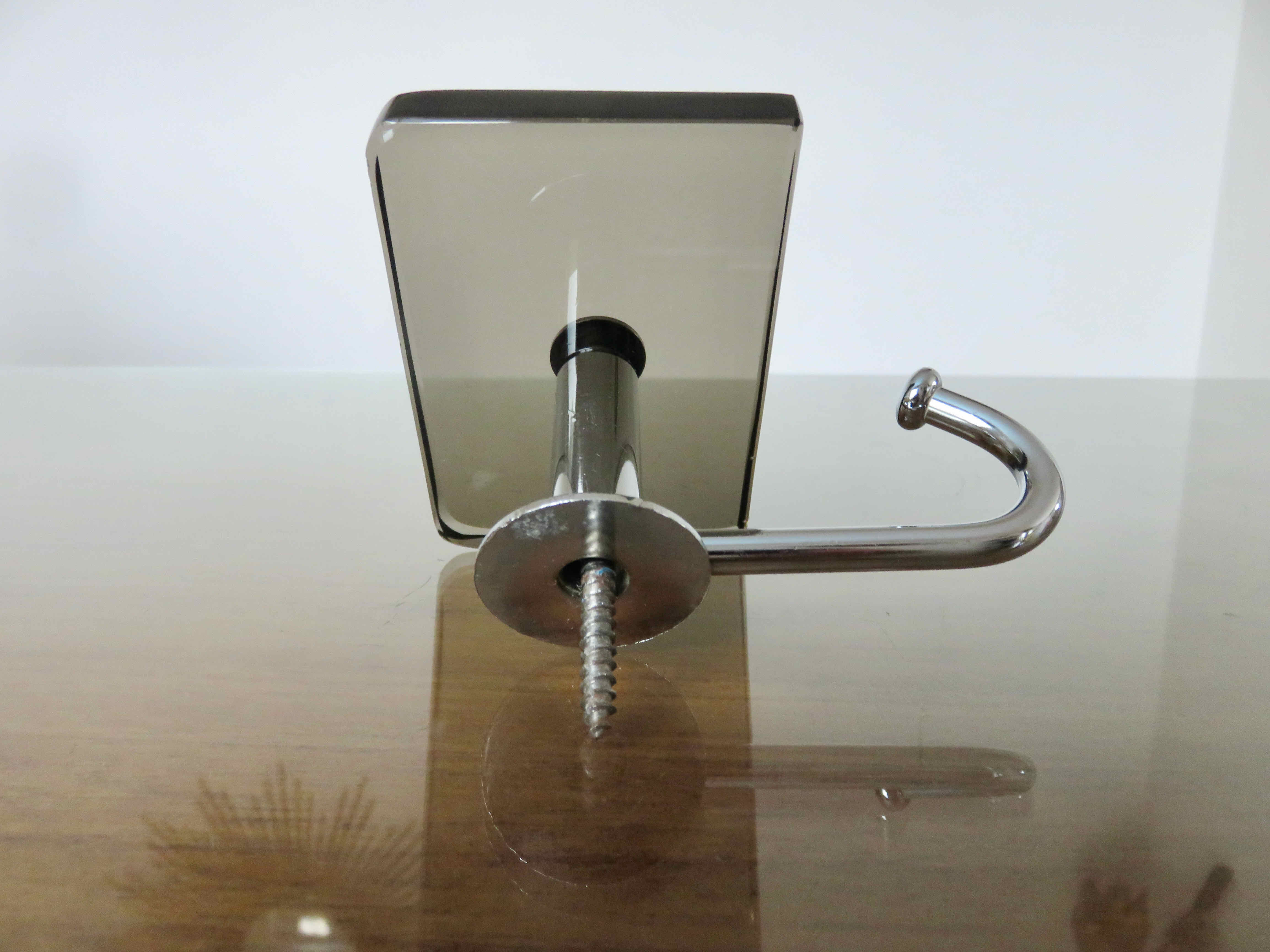 Chrome metal hook and smoked glass 70s