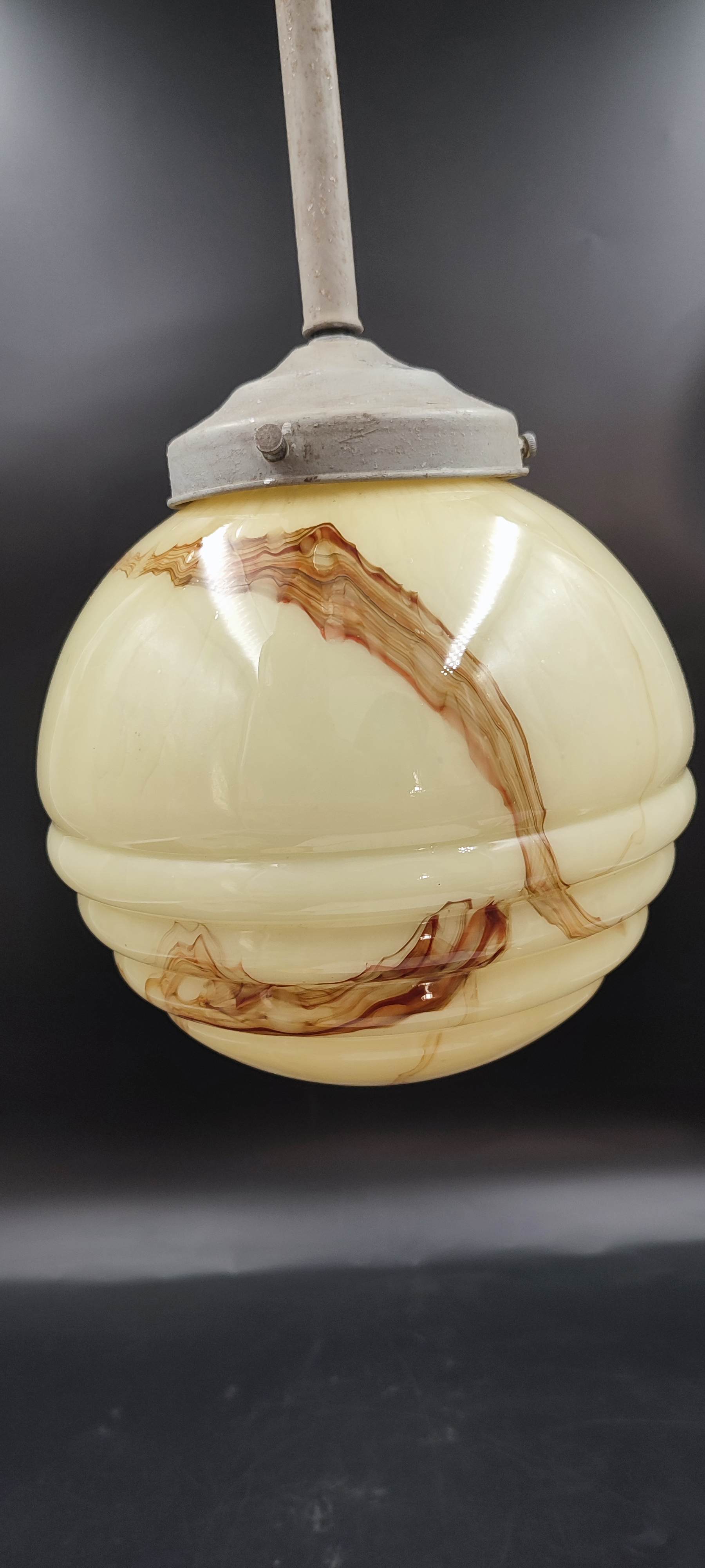 Suspension globe verre marbré moucheté art-déco