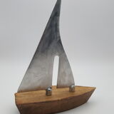 Wooden boat sail metallic metal brushed navy decoration
