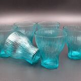 Set of 6 turquoise glass water glasses around 1975