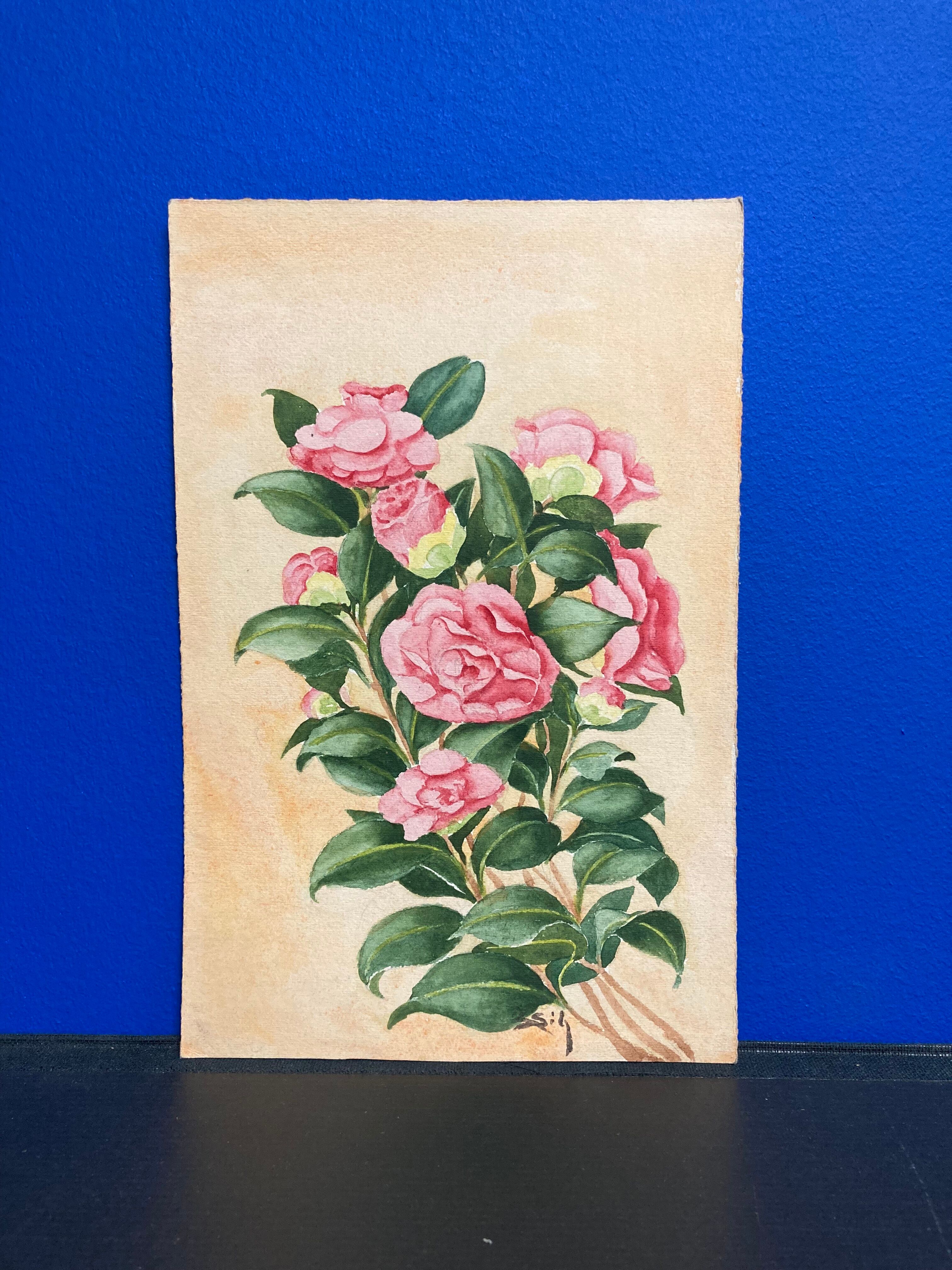 Aquarelle camélias vintage