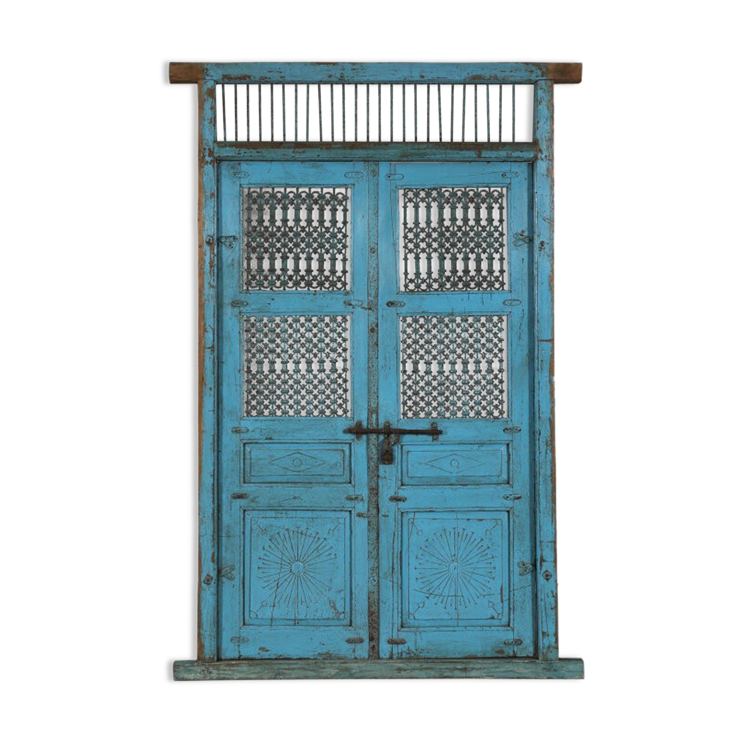 Indian door blue patina of origin old teak