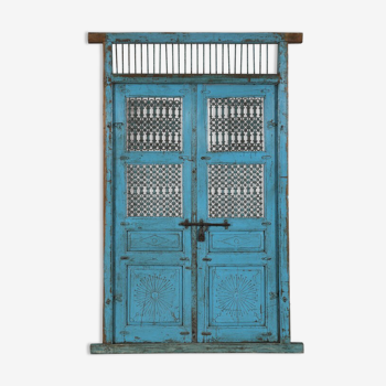Indian door blue patina of origin old teak