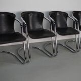 Set of four brown leather dining chairs, Willy Rizzo, 1970