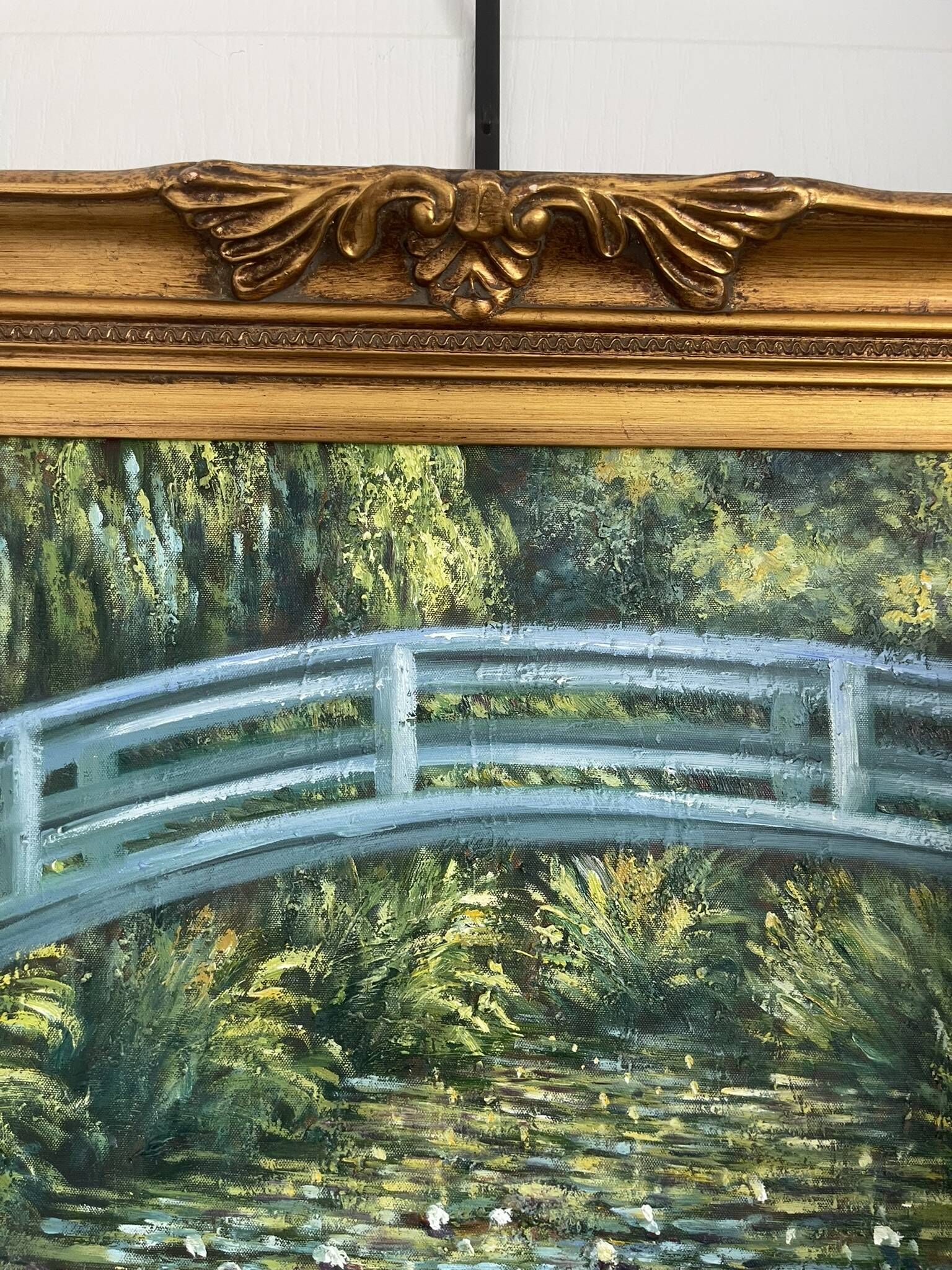 Old oil painting canvas reproduction water lilies japan monet 80x70