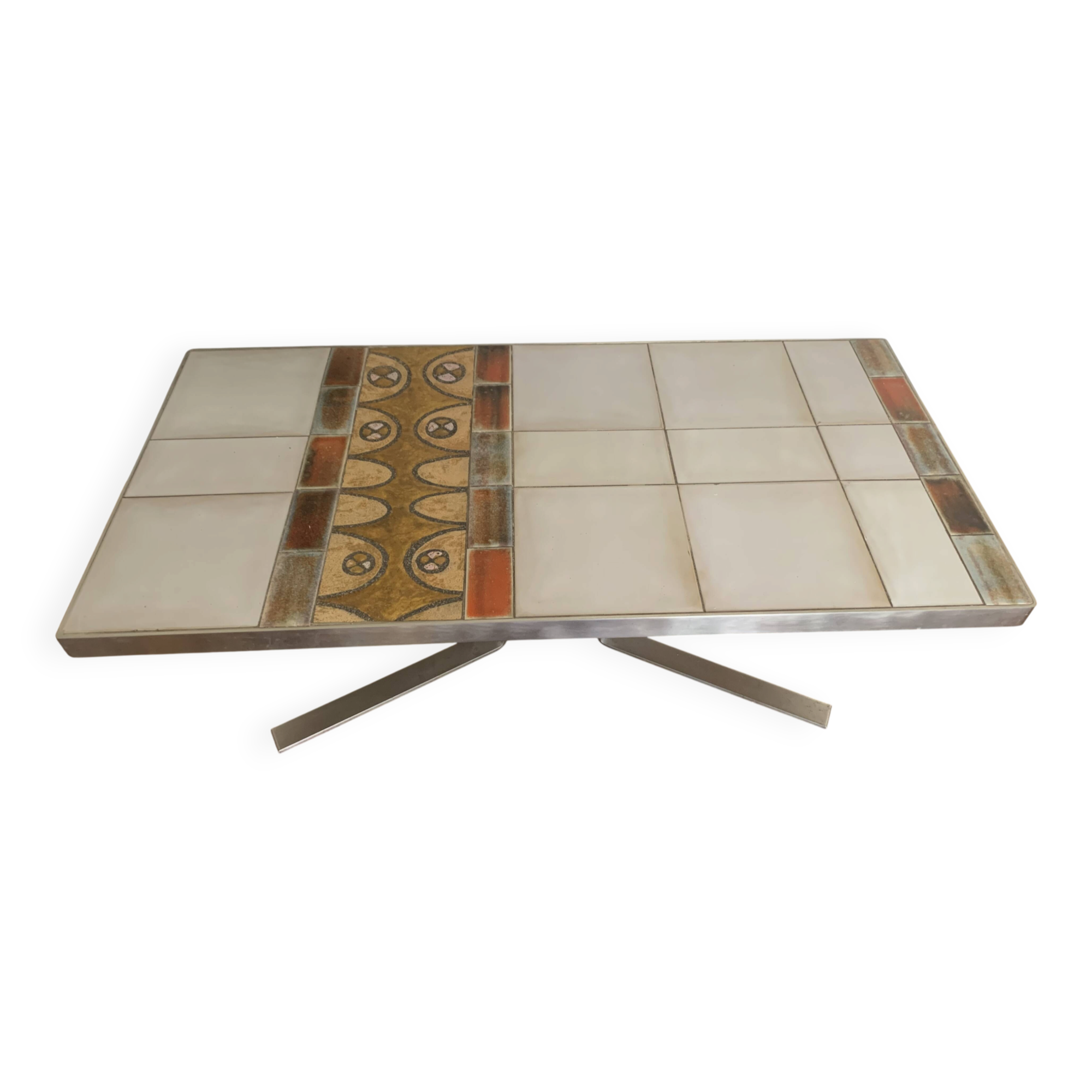 Coffee table in steel and ceramic tiles Roche Bobois