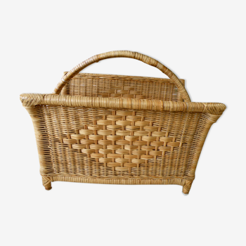 Vintage wicker and rattan magazine holder