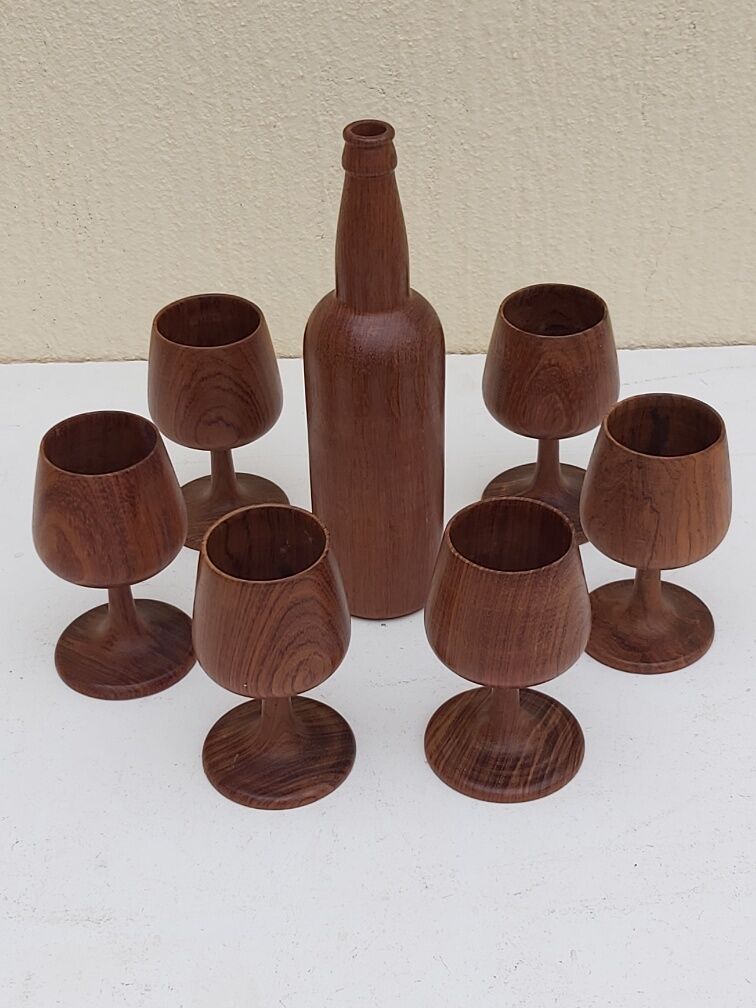 Scandinavian bottle and teak glass service