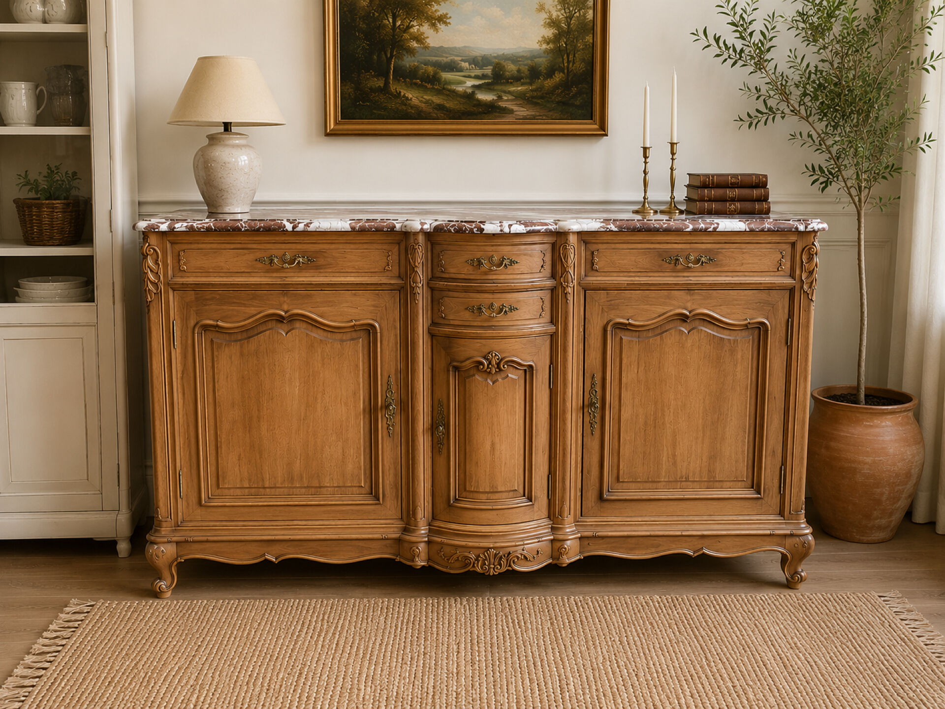 Curved walnut sideboard