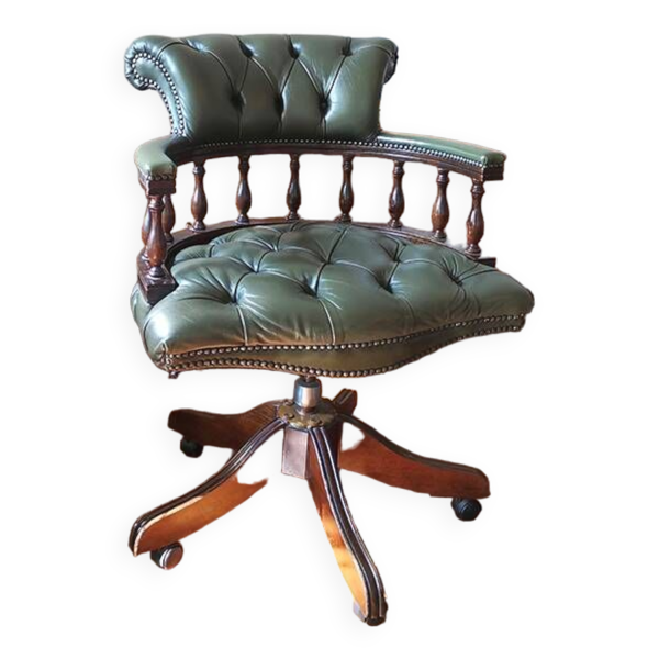 Chaise de bureau chesterfield vintage en cuir