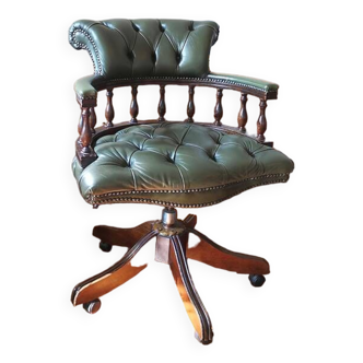 Chaise de bureau chesterfield vintage en cuir