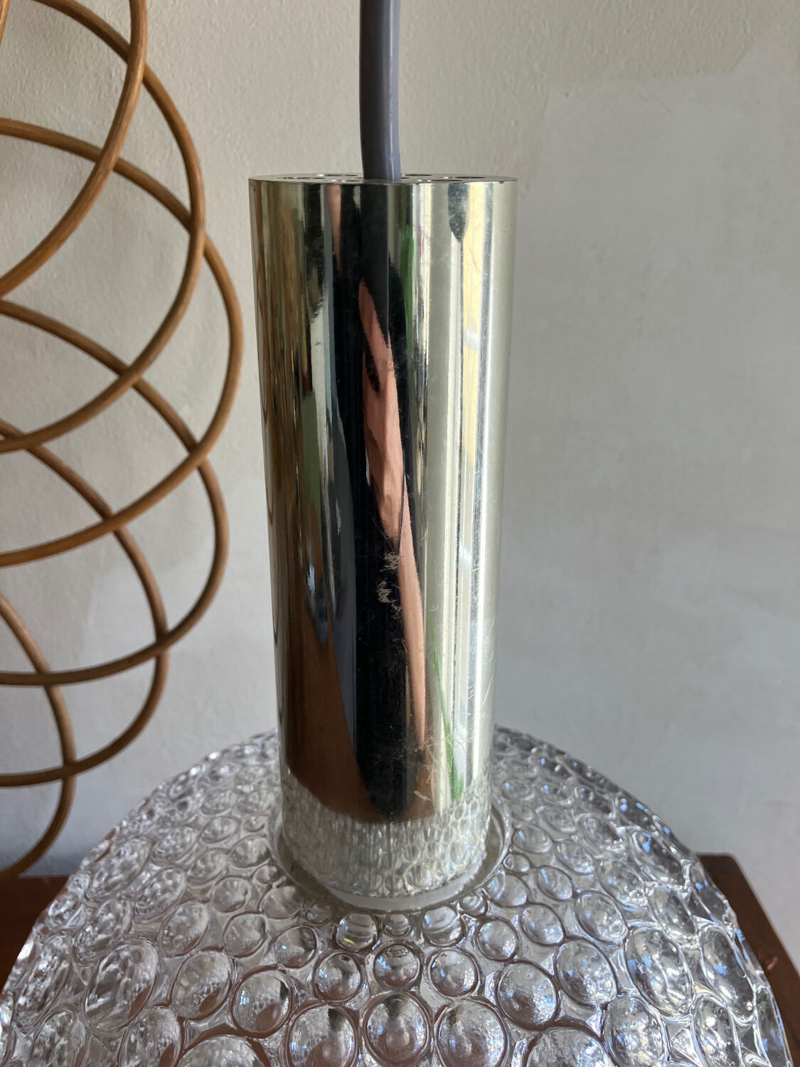 Glass pendant lamp with bubble patterns - 1960s