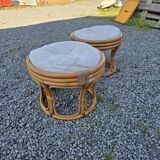 Pair of rattan poufs