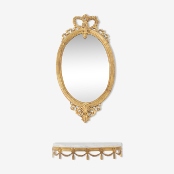 Brass 'baroque style' mirror with wall console