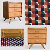 Vintage chest of drawers with compass feet, raw oak, 1960