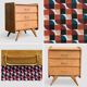 Vintage chest of drawers with compass feet, raw oak, 1960