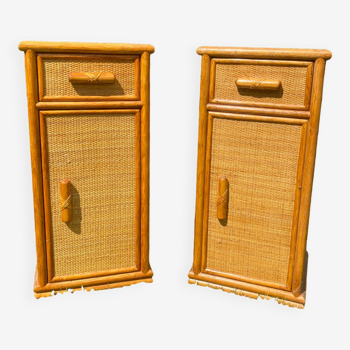 Pair of rattan bedside tables